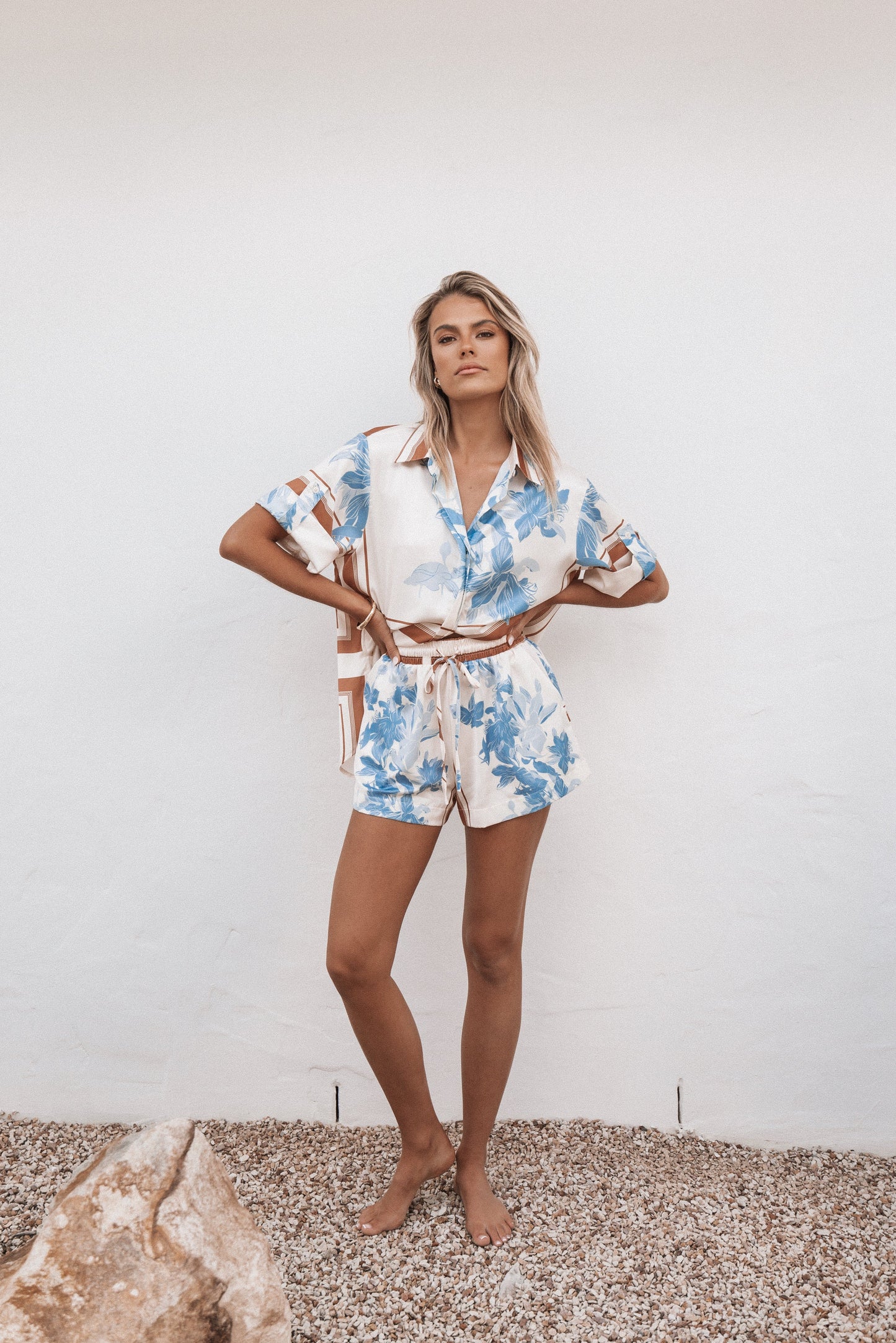 Lara Shorts - Pale Blue Print
