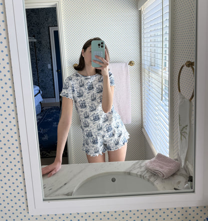 The Nina Pajama Set - Navy Mariner's Toile