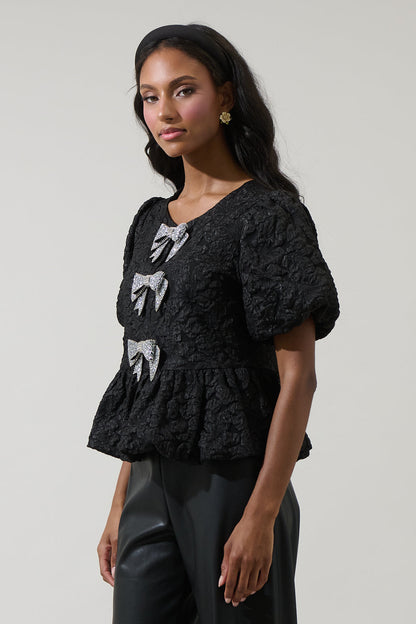 Arielle Jacquard Glow Bow Top