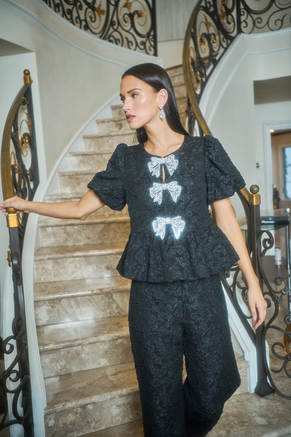 Arielle Jacquard Glow Bow Top