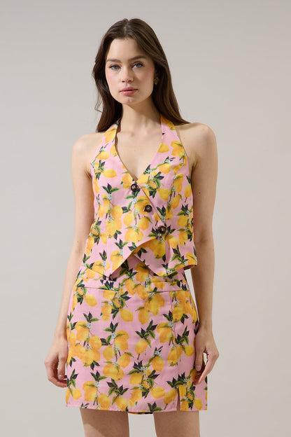 Desery Linen Asymmetric Vest Top Lemon