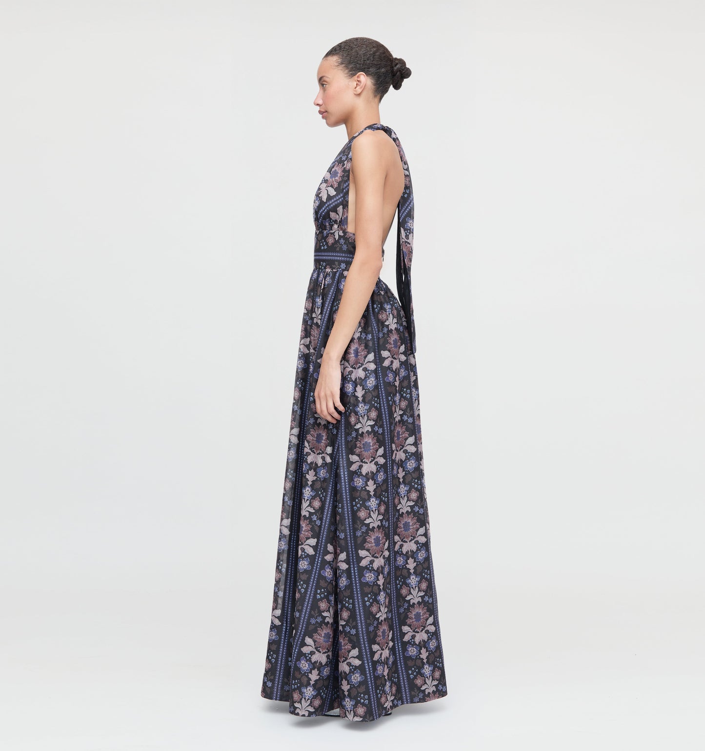 The Renee Dress - Black Floral Block Stripe
