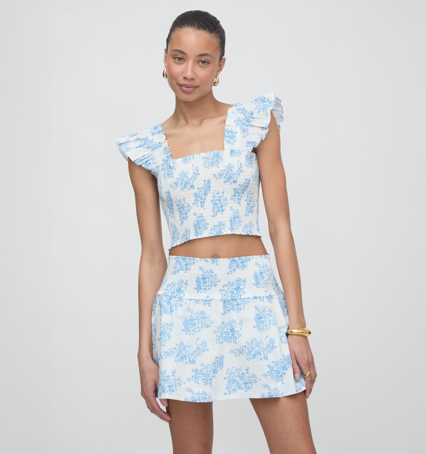 Roller Rabbit x Hill House Cropped Paz Top - Blue Sherwood Forest Monkey