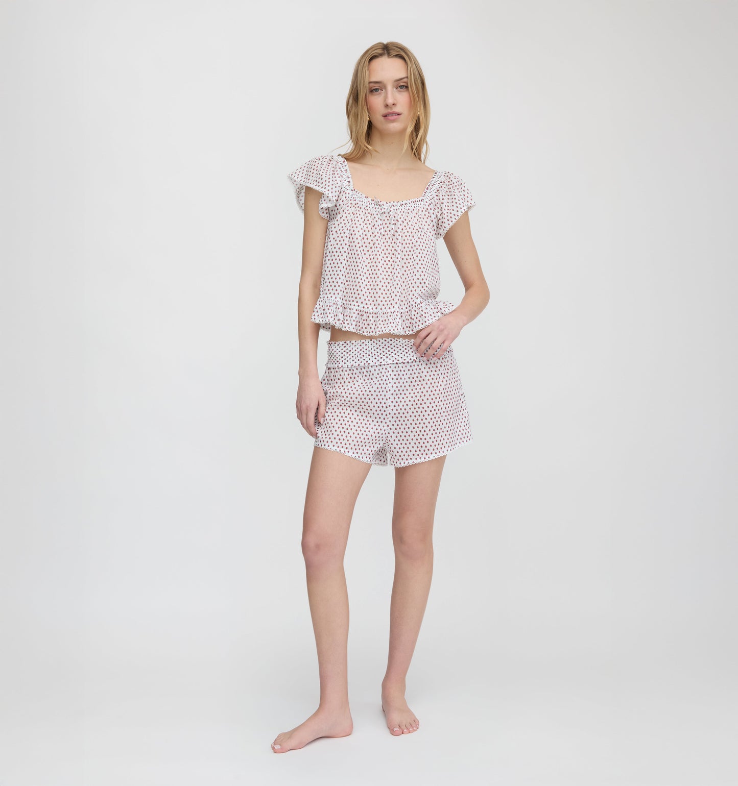 The Josie PJ Set - White Poppy Half Drop