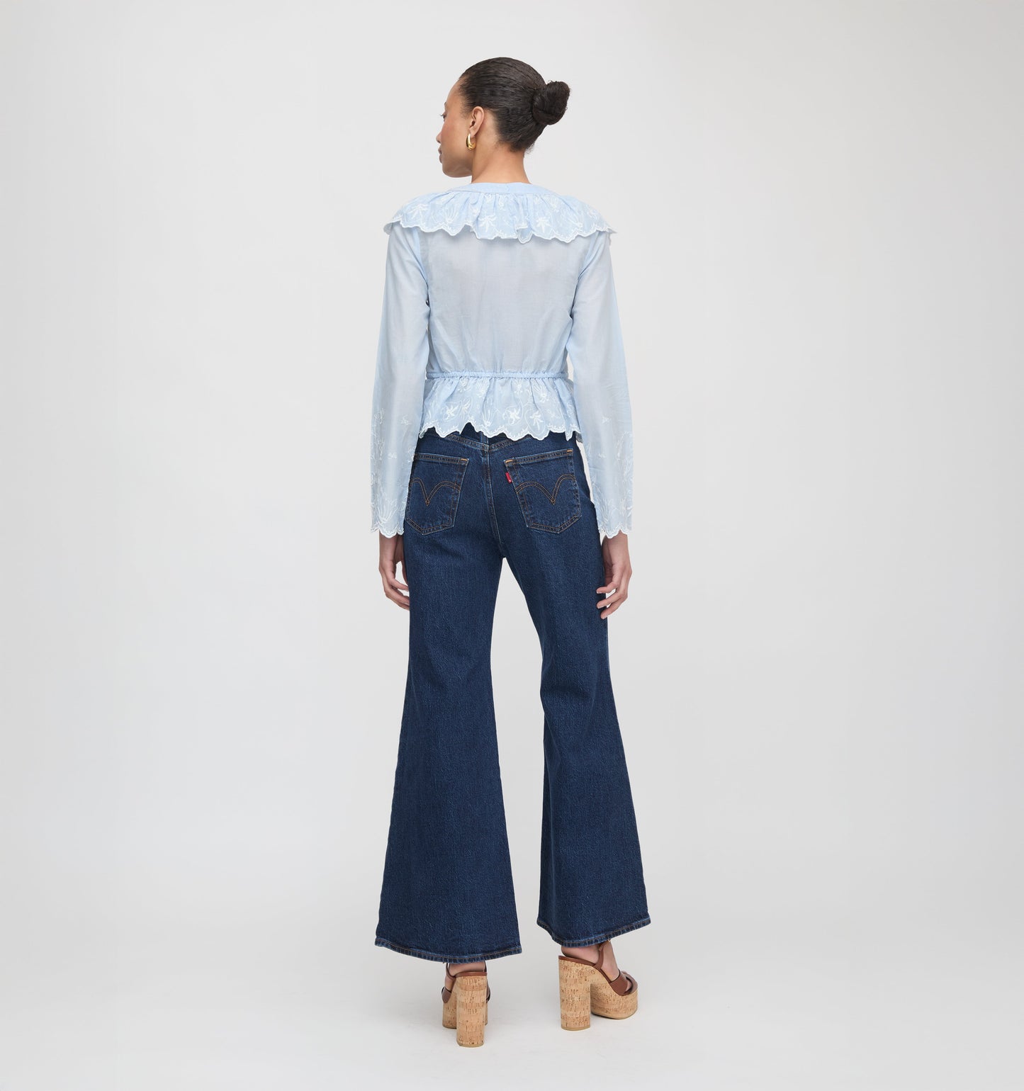 The Zoya Top - Powder Blue with White Embroidery