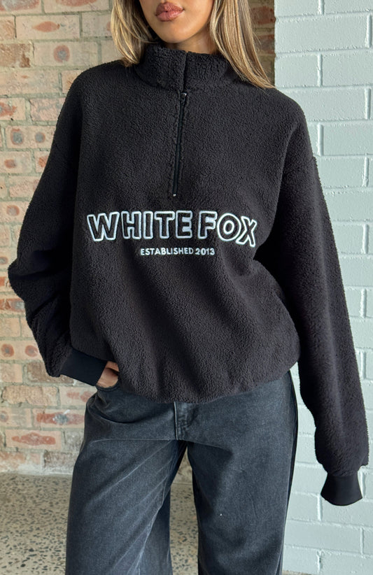 Hard To Stay Focused Teddy Borg Zip Front Sweater Black